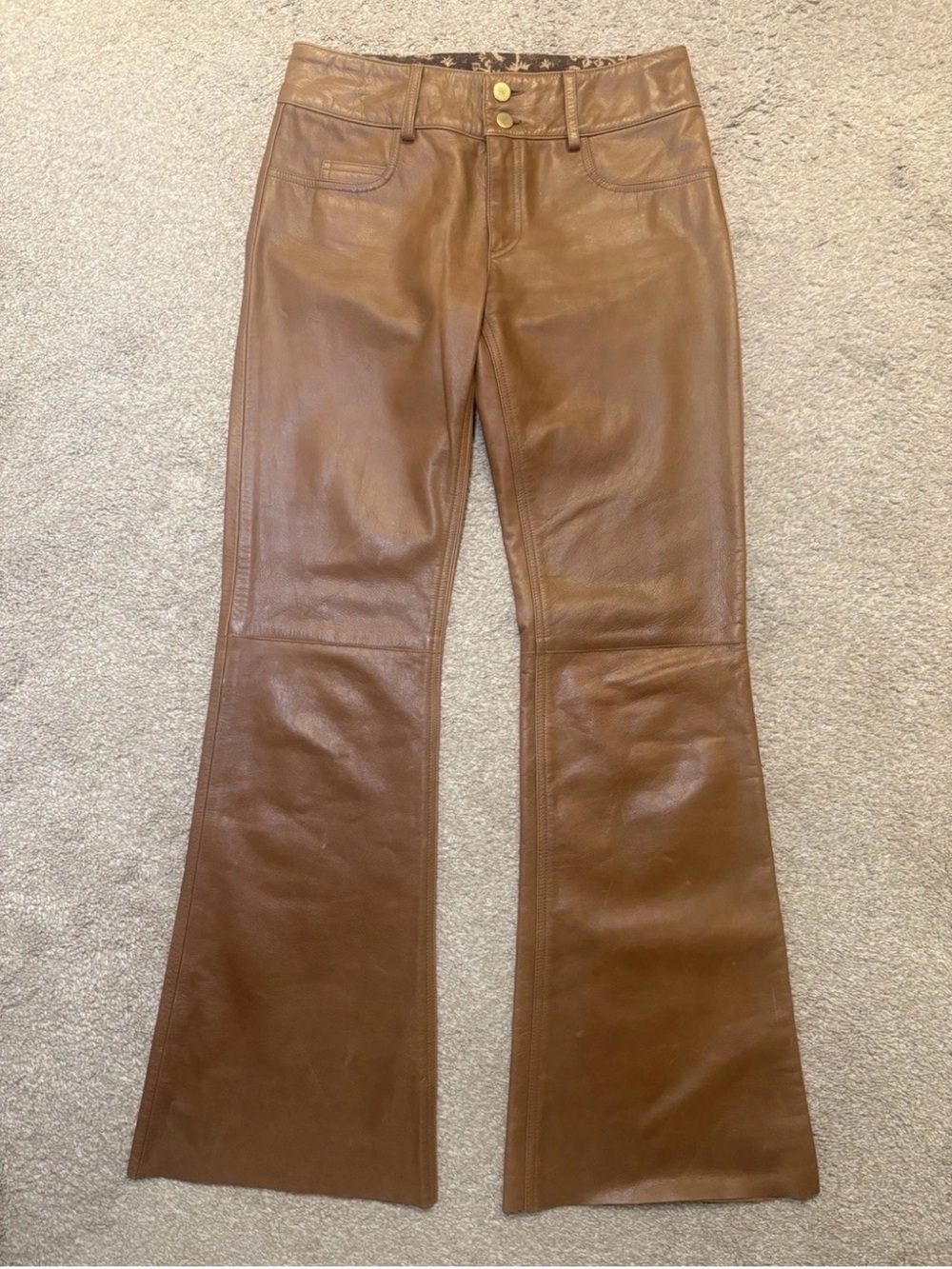 Vintage Brown Leather Flared Pants Size 29 X 32 Lo Rise
